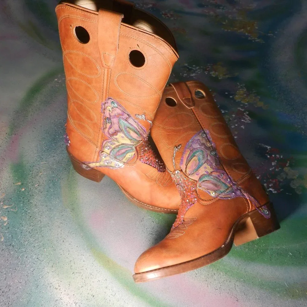 VTG OOAK ButterFly Me boots custom western cowboy boots Texas USA wearable art… - Picture 5 of 16